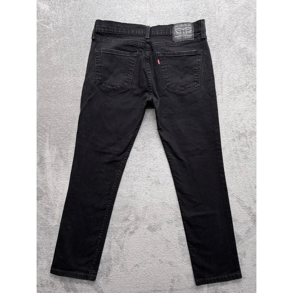 Levis 511 Jeans Mens Measured 34x29 Black Skinny Slim Denim‎ Zip Fly Stretch